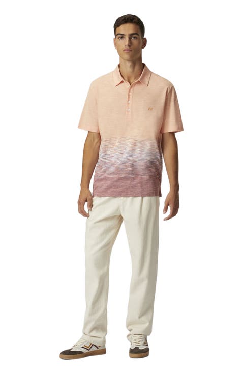 Slub Cotton And Linen Polo Shirt With Zigzag Embroidery