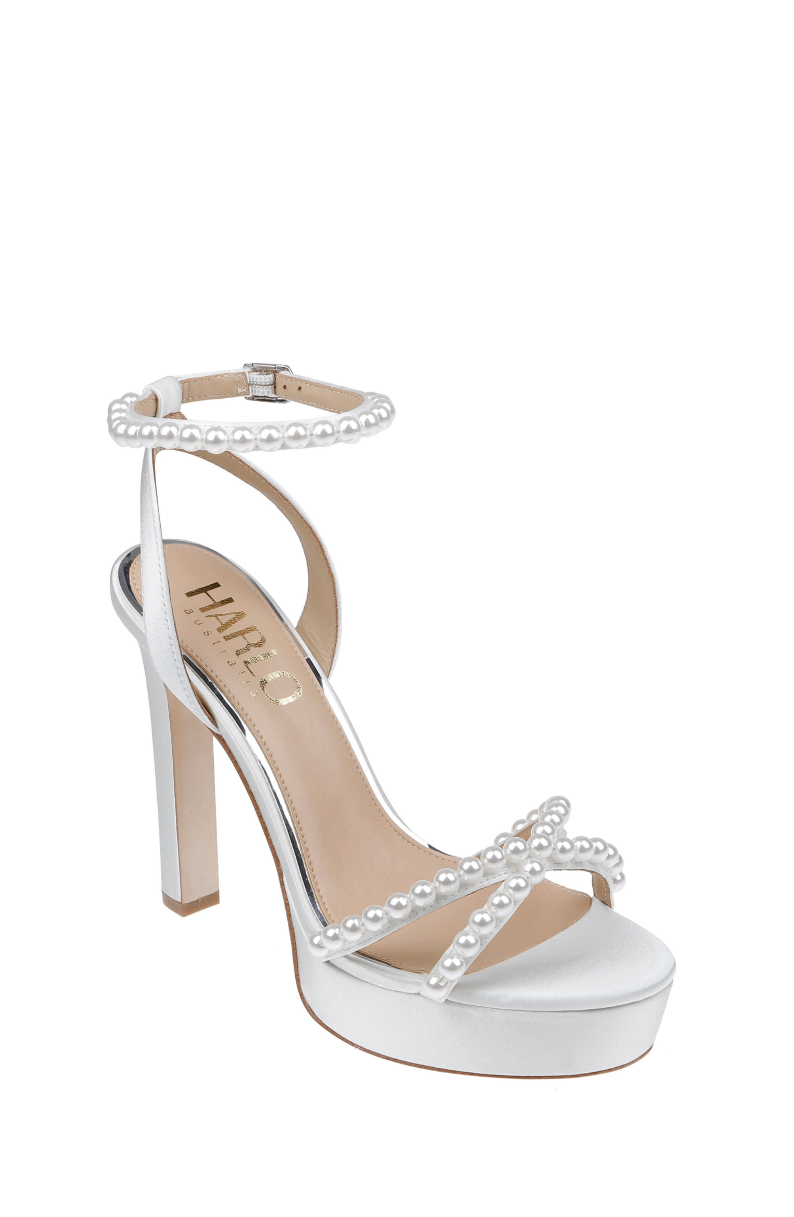 HARLO Australia Eva - Bridal Platform Block Heel with Pearl Detail, Alternate, color, Soft White Satin