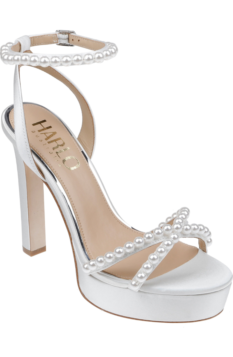HARLO Australia Eva - Bridal Platform Block Heel with Pearl Detail, Alternate, color, Soft White Satin