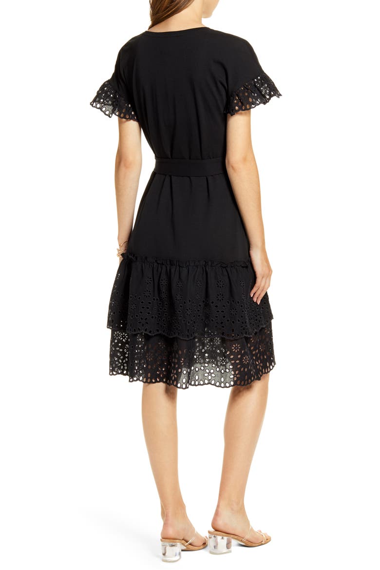 Eyelet A-Line Dress, Alternate, color, BLACK
