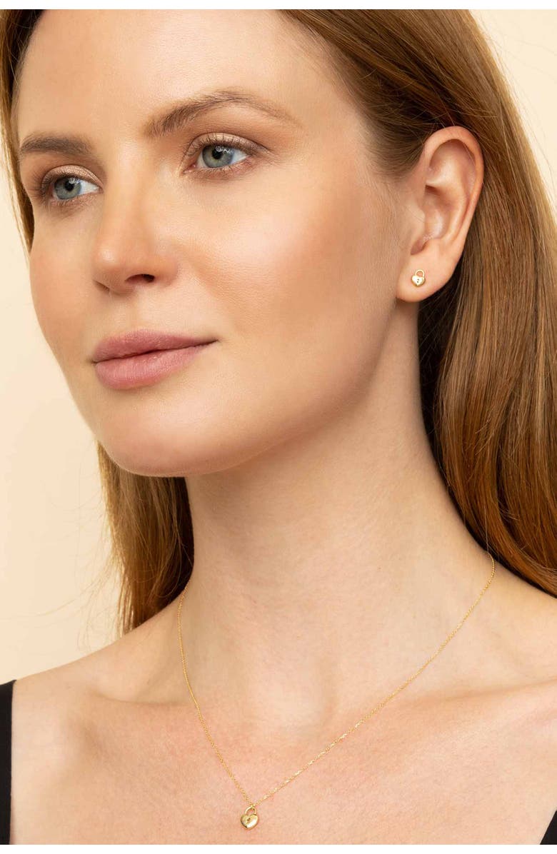 Oradina 14K Yellow Gold Unlock My Heart Studs, Alternate, color, Yellow Gold