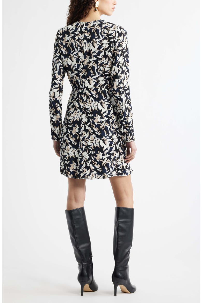 Side Twist Long Sleeve Minidress, Alternate, color, NAVY- TAN GRAPHIC BLOCKS