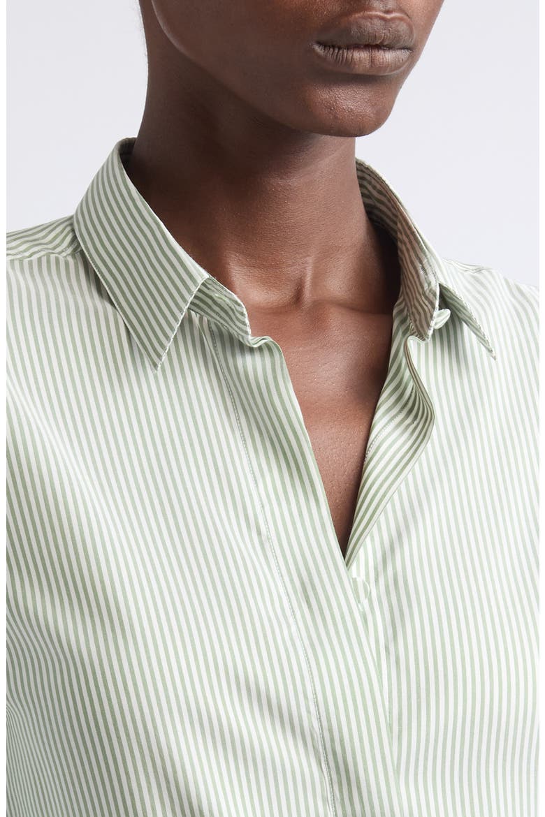 Stripe Silk Button-Up Shirt, Alternate, color, GREEN/ OFF WHITE