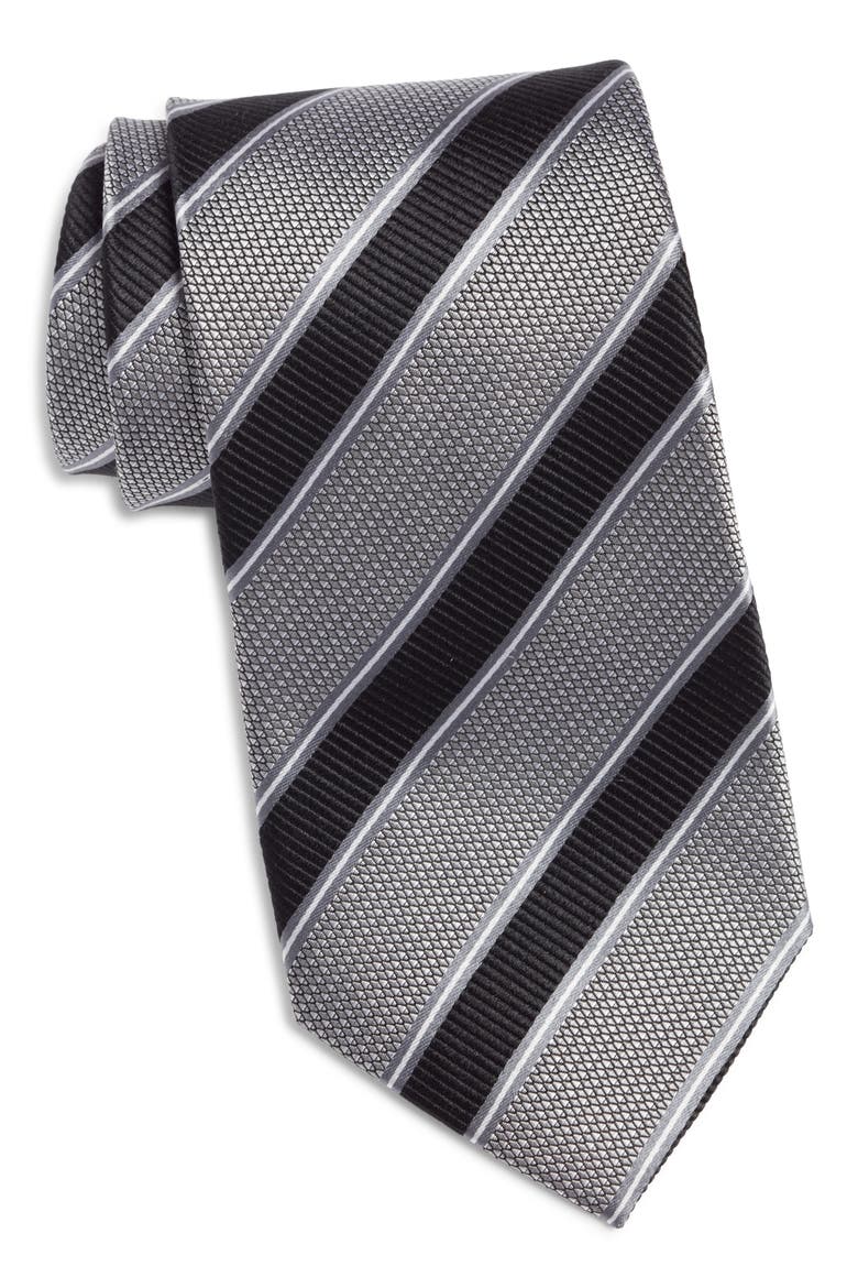 Stripe Jacquard Silk Tie, Main, color, SILVER