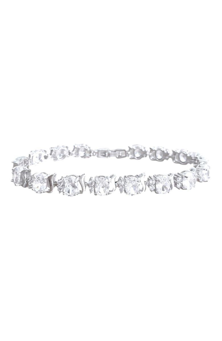 DLORIA Cubic Zirconia Tennis Bracelet with AAA+ Cubic Zirconia Oval and Round Cut, Main, color, 