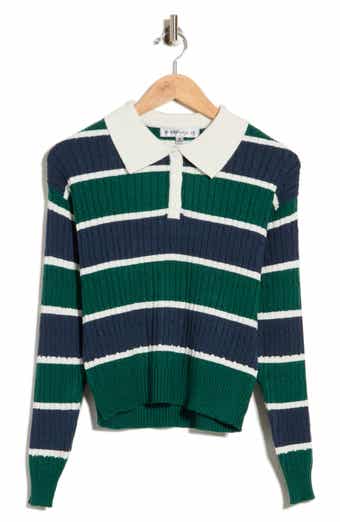 Striped Cable Knit Polo Sweater
