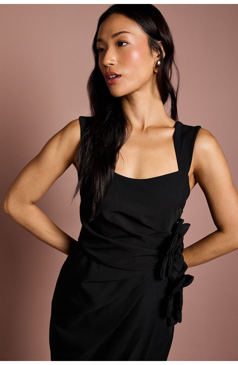 Coast Corsage Pleated Pencil Midi Dress, Alternate, color, Black