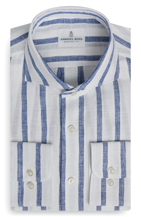 Stripe Slub Linen Button-Up Shirt