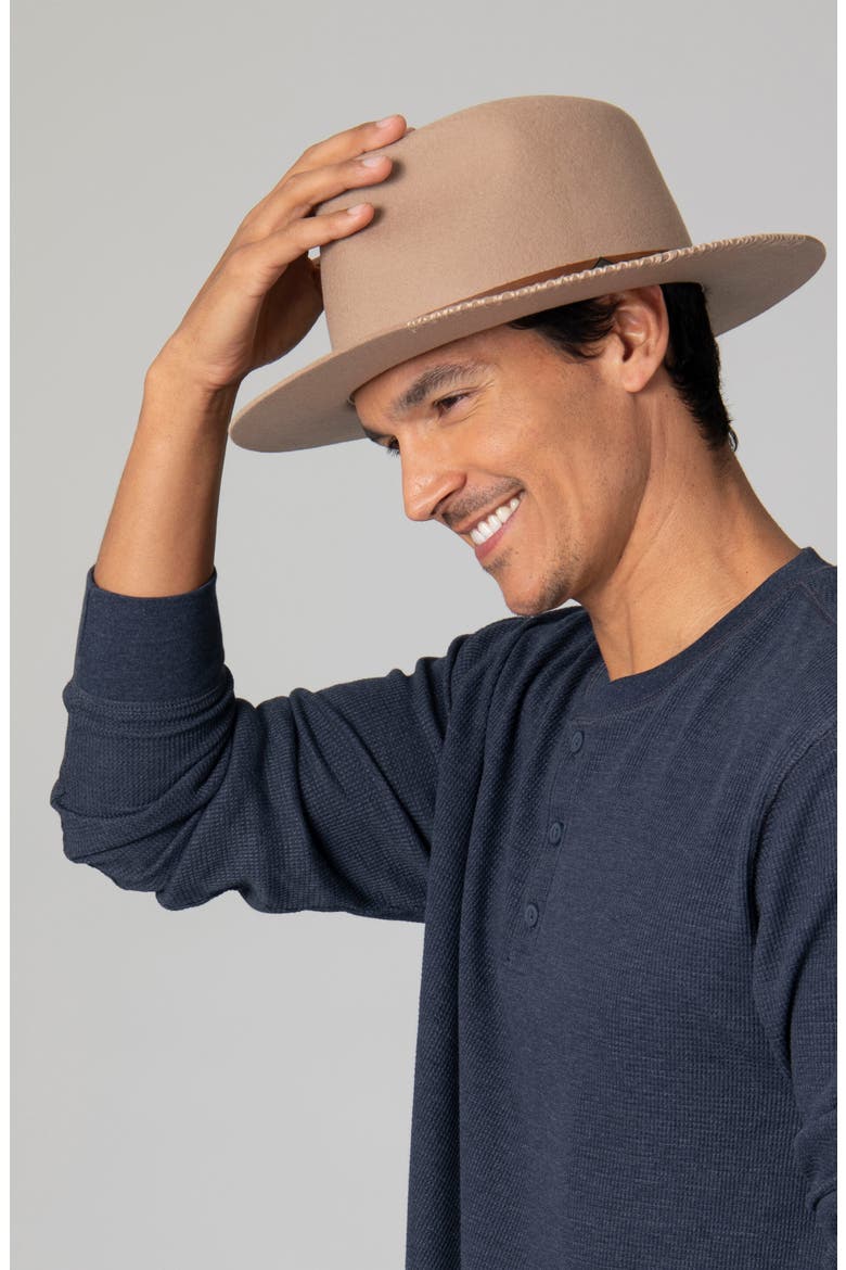 Faux Leather Wool Fedora, Alternate, color, TAN