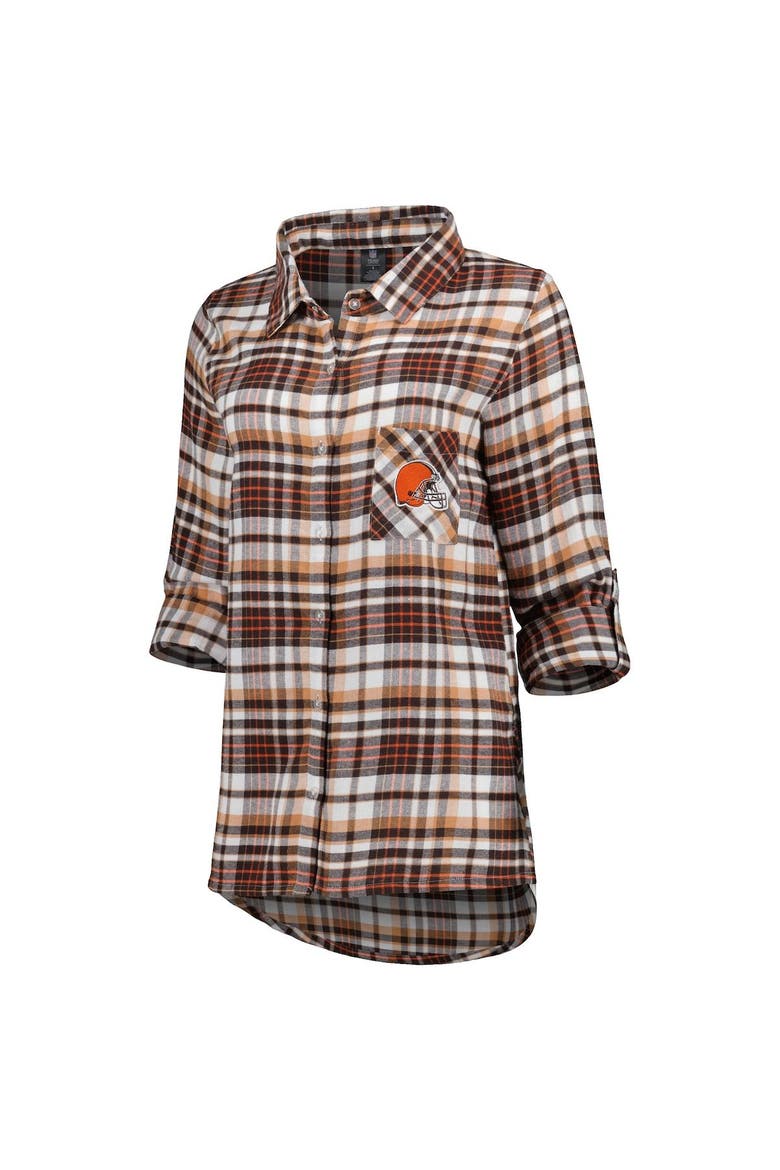 Women's Concepts Sport Brown Cleveland Browns Mainstay Plaid Full-Button Long Sleeve Nightshirt, Alternate, color, Brown