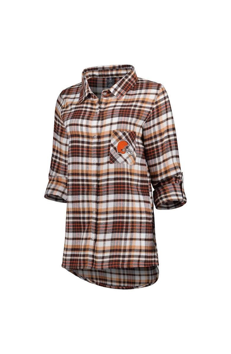 CONCEPTS SPORT Women's Concepts Sport Brown Cleveland Browns Mainstay Plaid Full-Button Long Sleeve Nightshirt, Alternate, color, Brown