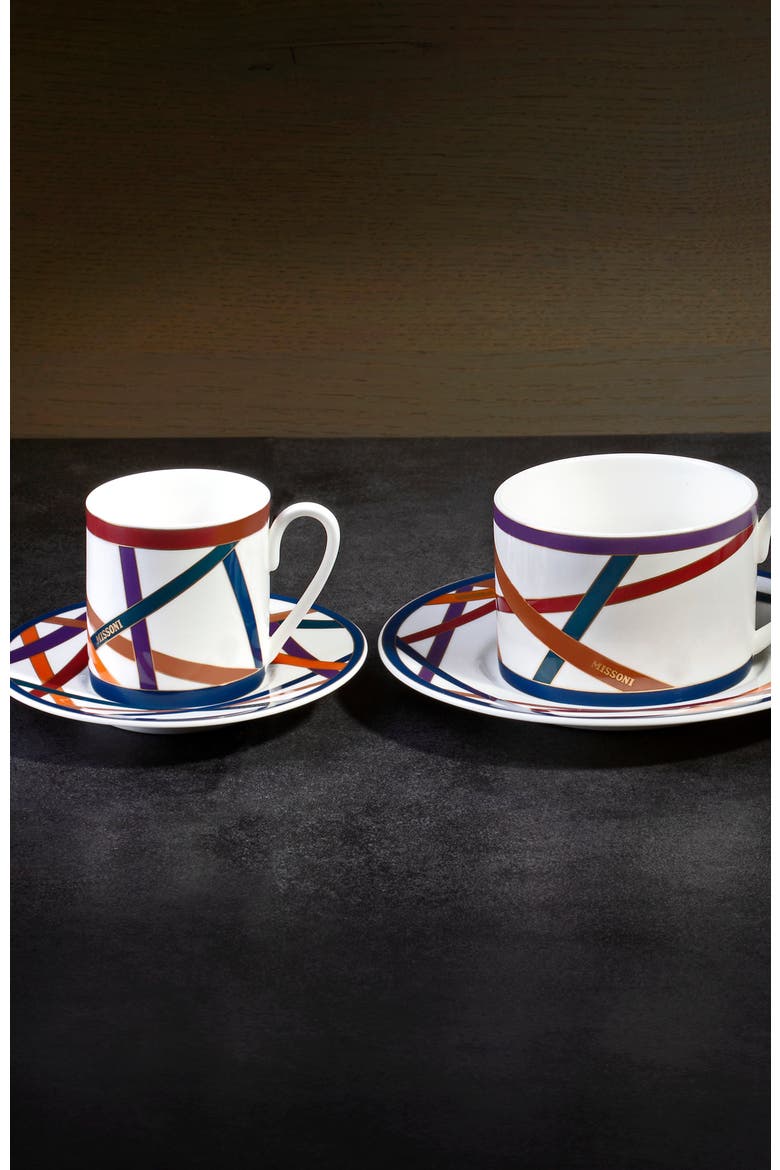 Coffee Cup & Saucer NASTRI Set of 2 in Luxury Box Multicolor diam. 2.3", H 2.5", Cap. 4 oz, Saucer diam. 4.75", Alternate, color, Multicolor