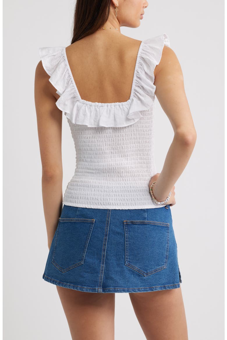 Smocked Ruffle Trim Tank, Alternate, color, WHITE