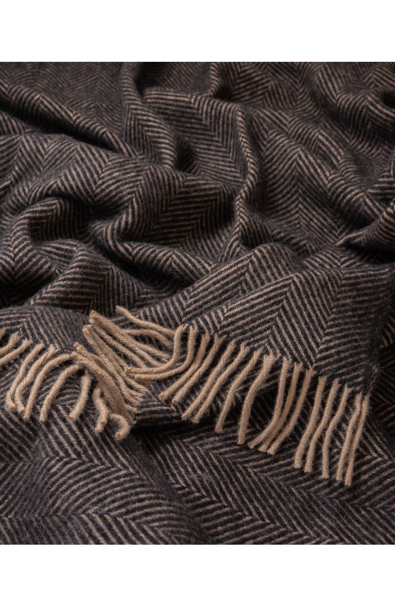 Prince of Scots Highland Tweeds Herringbone Pure New Wool Throw, Alternate, color, Black