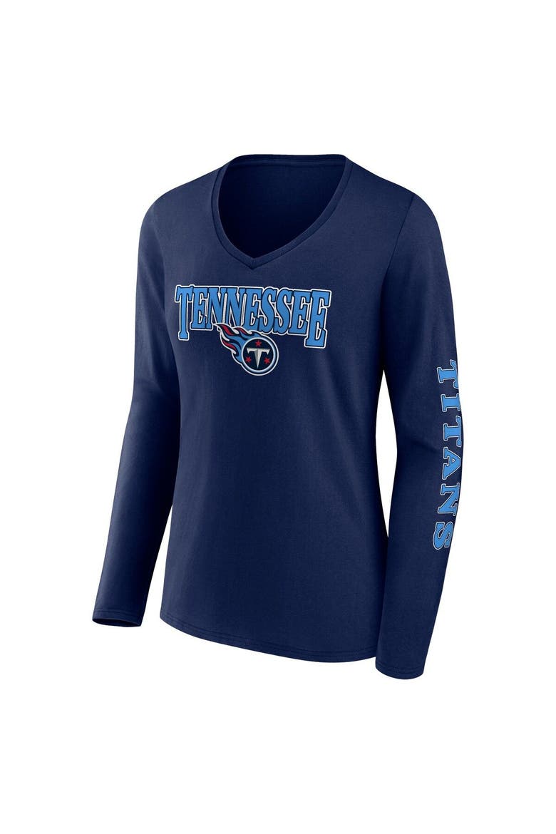 Women's Fanatics Branded Navy Tennessee Titans Wordmark Long Sleeve V-Neck T-Shirt, Alternate, color, Navy