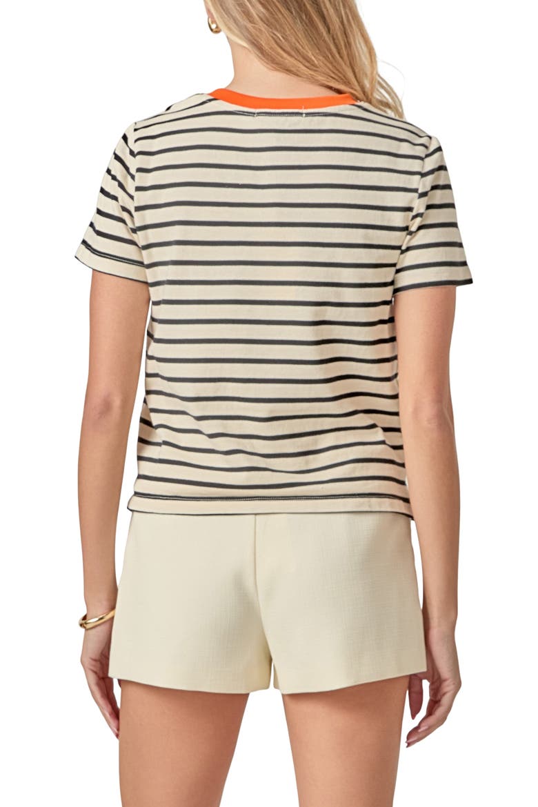 Contrast Crewneck Stripe T-Shirt, Alternate, color, WHITE/ ORANGE