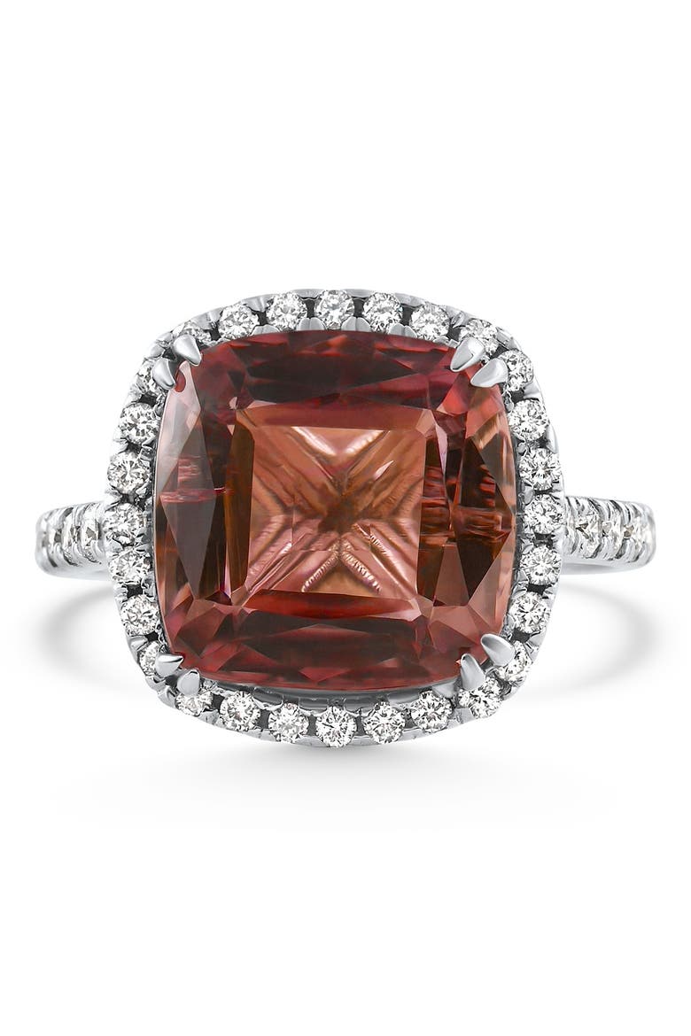 6.84Ct Red Brown Cushion Tourmaline Diamond Halo Ring 14k Gold Lab Grown, Main, color, 14k White Gold