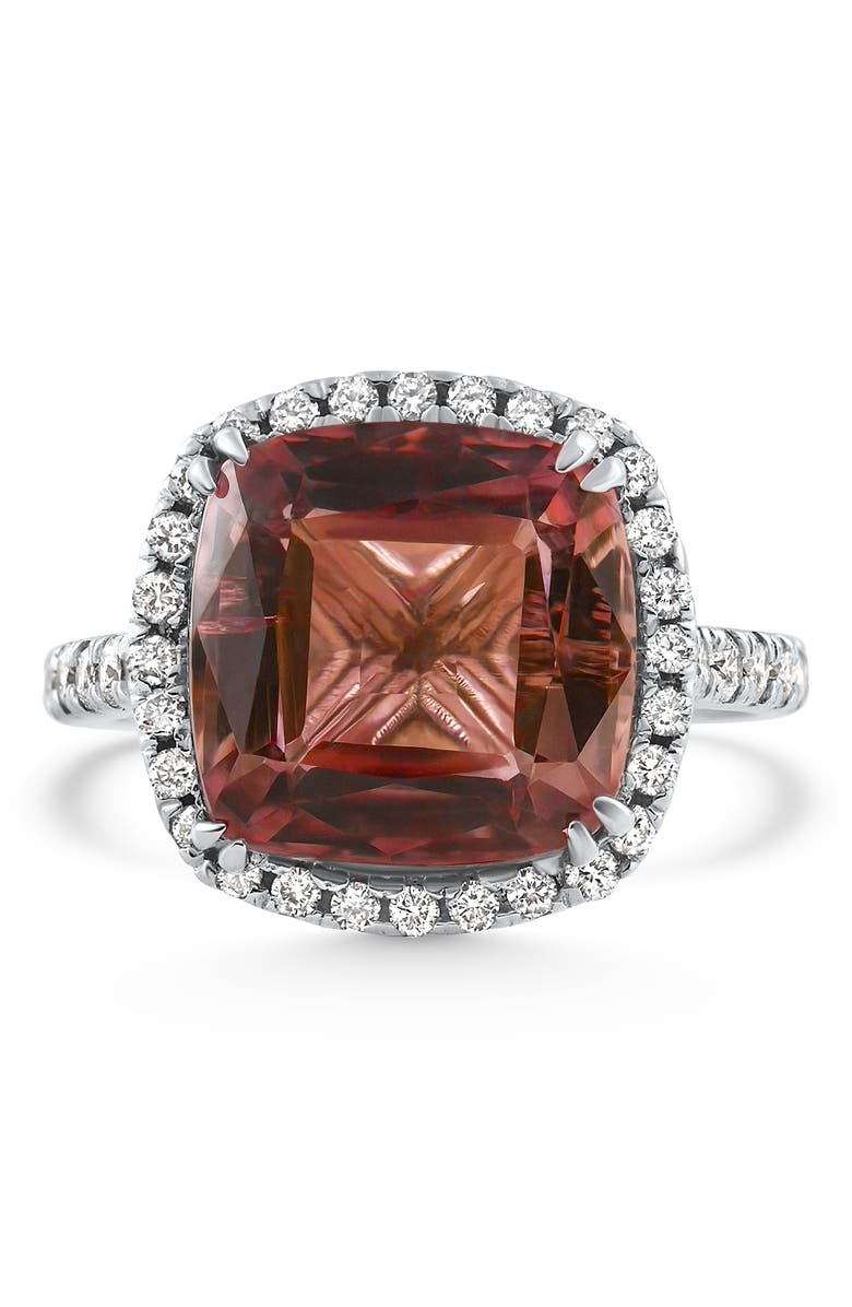 Bliss Diamond 6.84Ct Red Brown Cushion Tourmaline Diamond Halo Ring 14k Gold Lab Grown, Main, color,