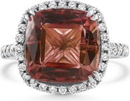 Bliss Diamond 6.84Ct Red Brown Cushion Tourmaline Diamond Halo Ring 14k Gold Lab Grown