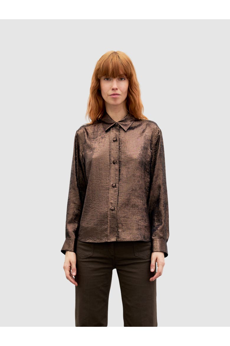 Loyce Textured Button-Through Shirt, Main, color, Brown