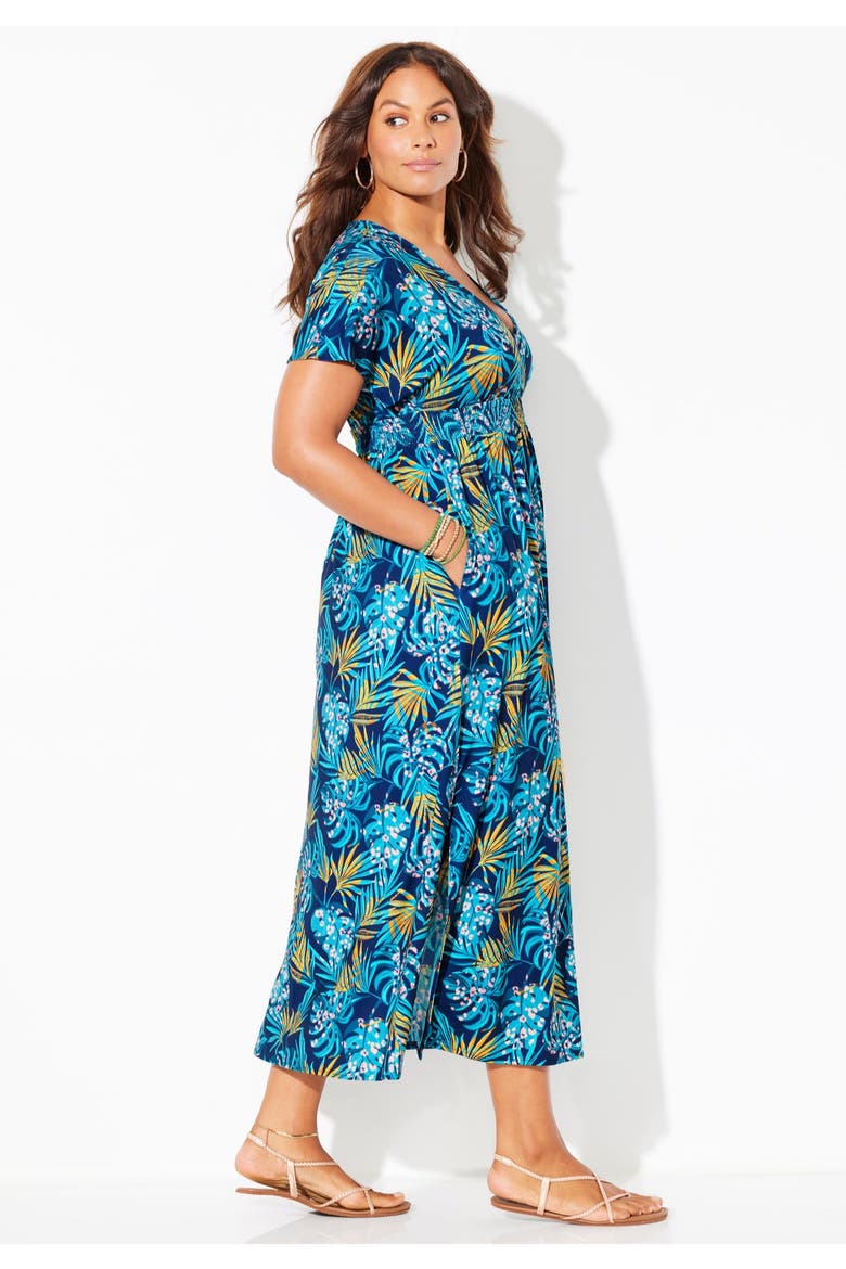 Pack & Go Wrinkle Resistant Maxi Cover Up Dress, Alternate, color, Mediterranean Palms