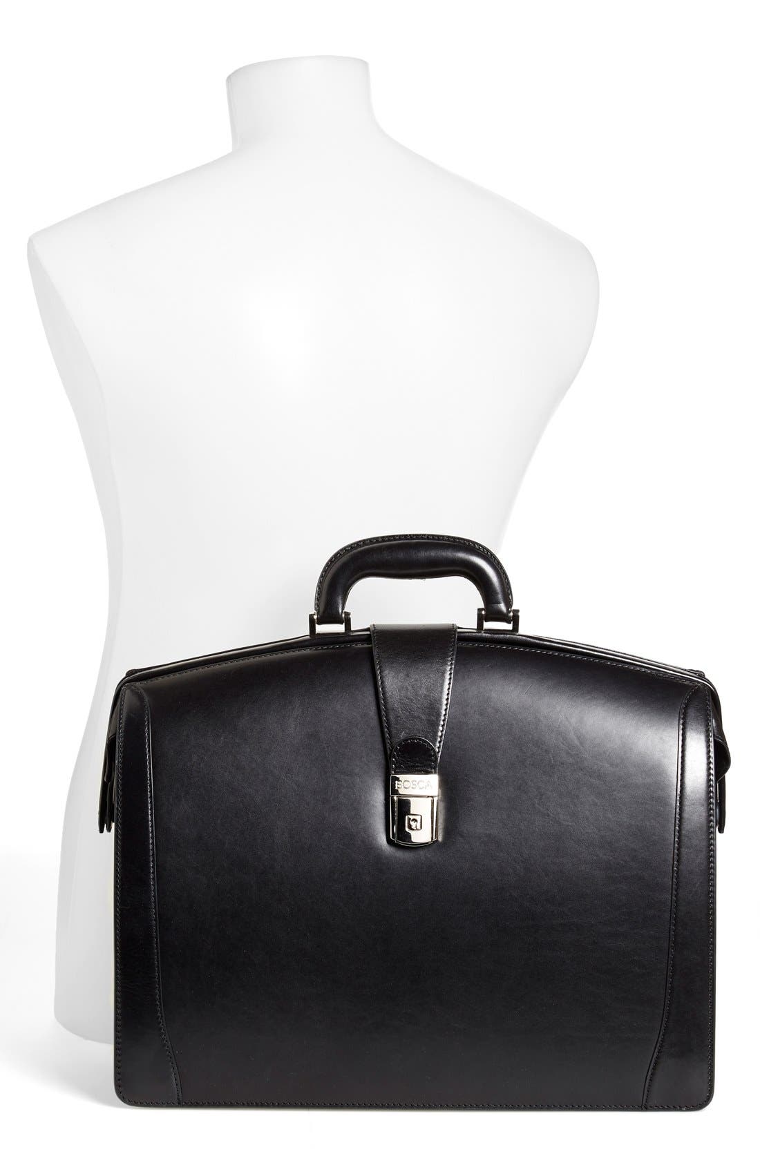 Triple Compartment Leather Briefcase, Alternate, color, BLACK