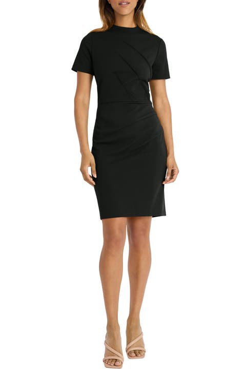 Mock Neck Short Sleeve Sheath Dress (Regular & Plus)