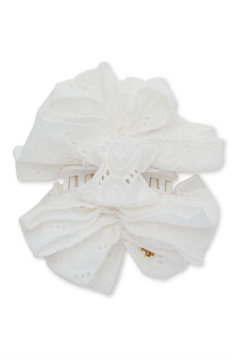 Rita Eyelet Bow Claw Clip, Main, color, IVORY