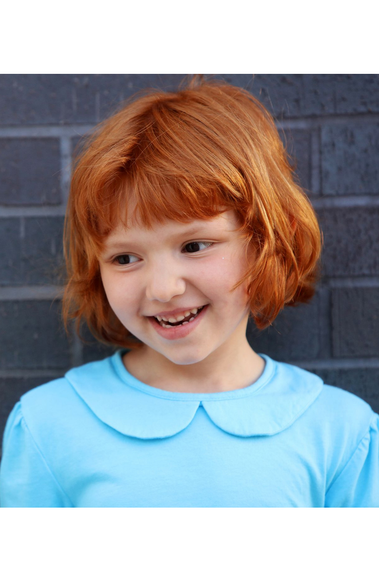 CITY THREADS Girls Soft 100% Cotton Jersey Peter Pan Collar Short Sleeve Puff Tee, Alternate, color, White