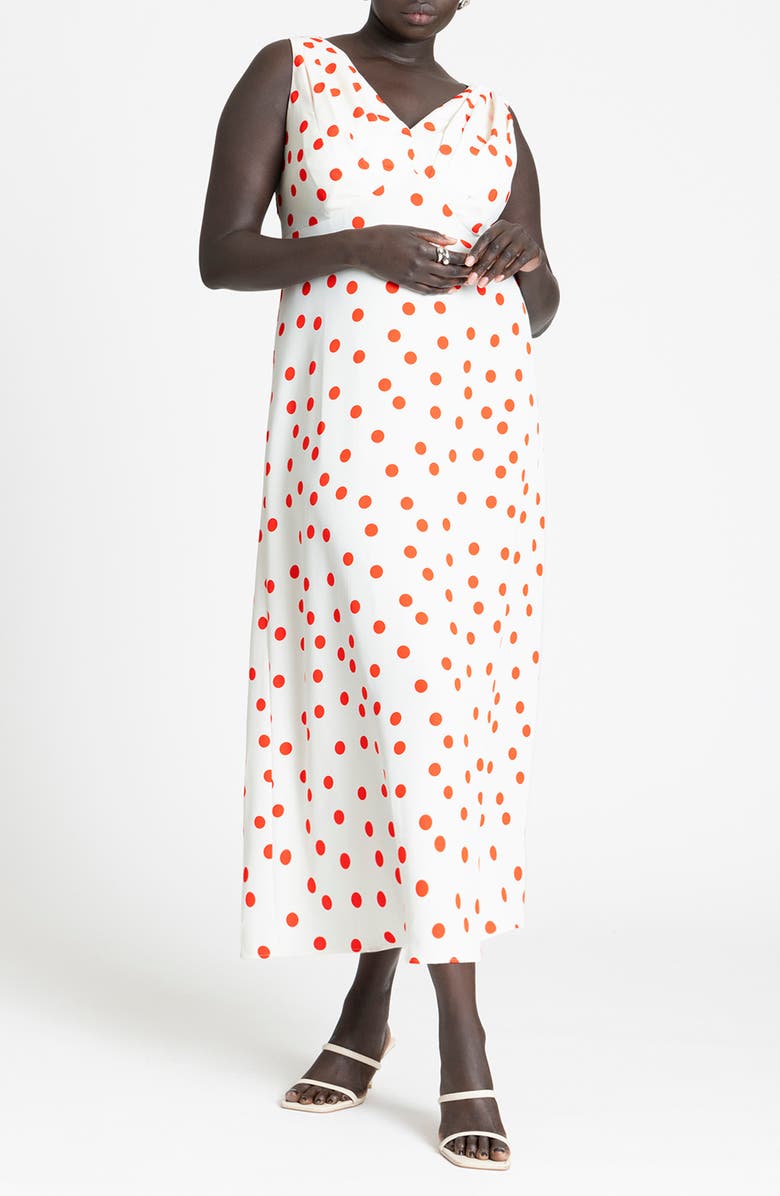 ELOQUII Polka Dot Maxi Dress, Main, color,