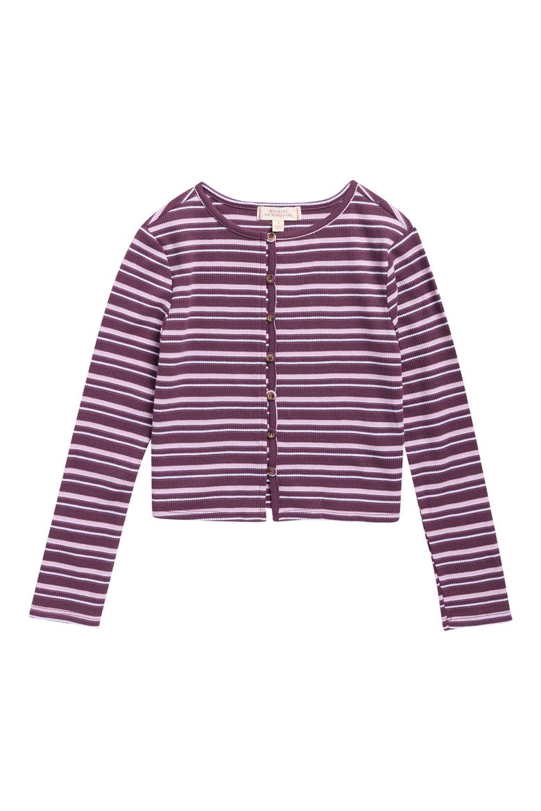 Kids' Striped Rib Cardigan, Main, color, PLUM STRIPE