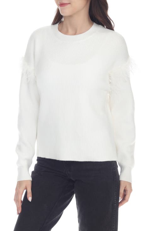 Feather Trim Crewneck Sweater