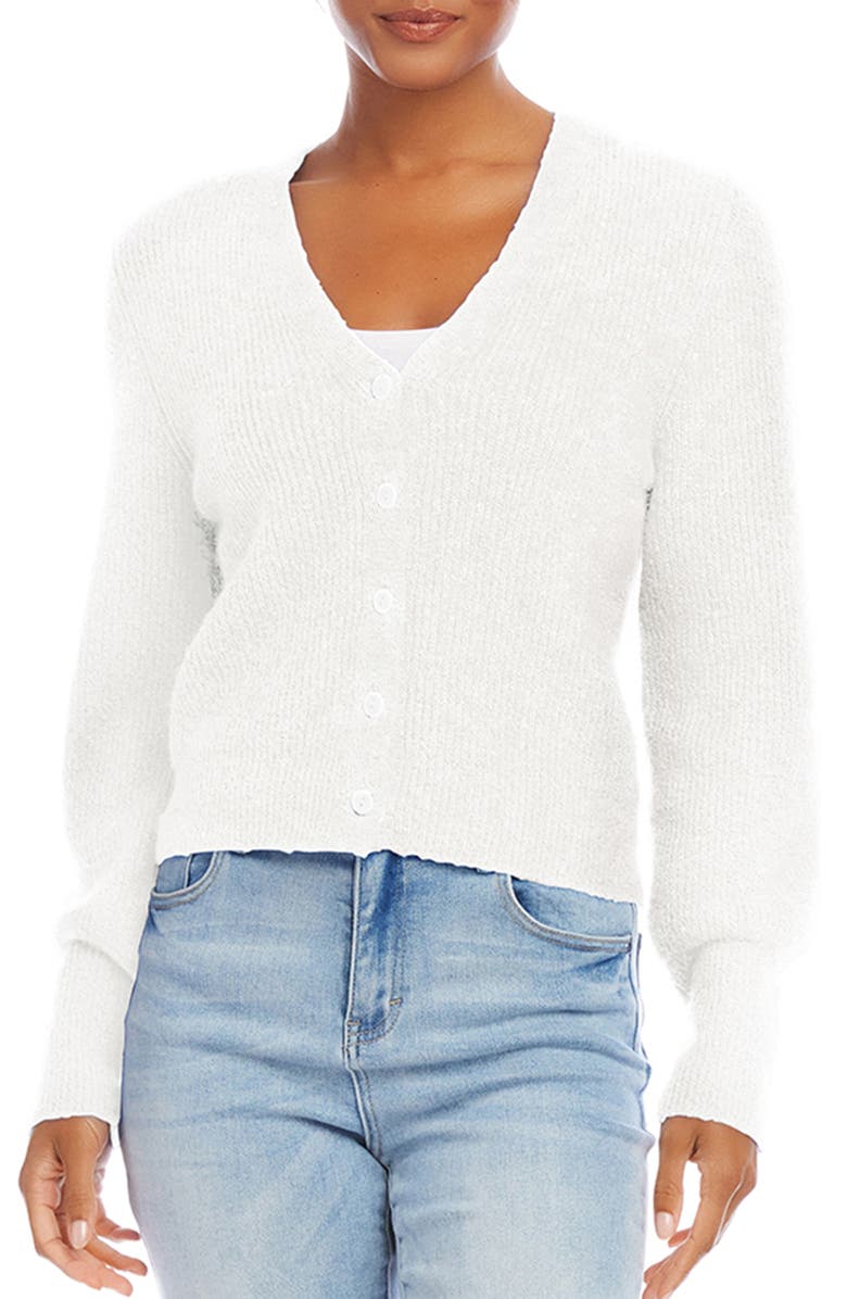 Karen Kane V-Neck Rib Cardigan, Main, color, Off White