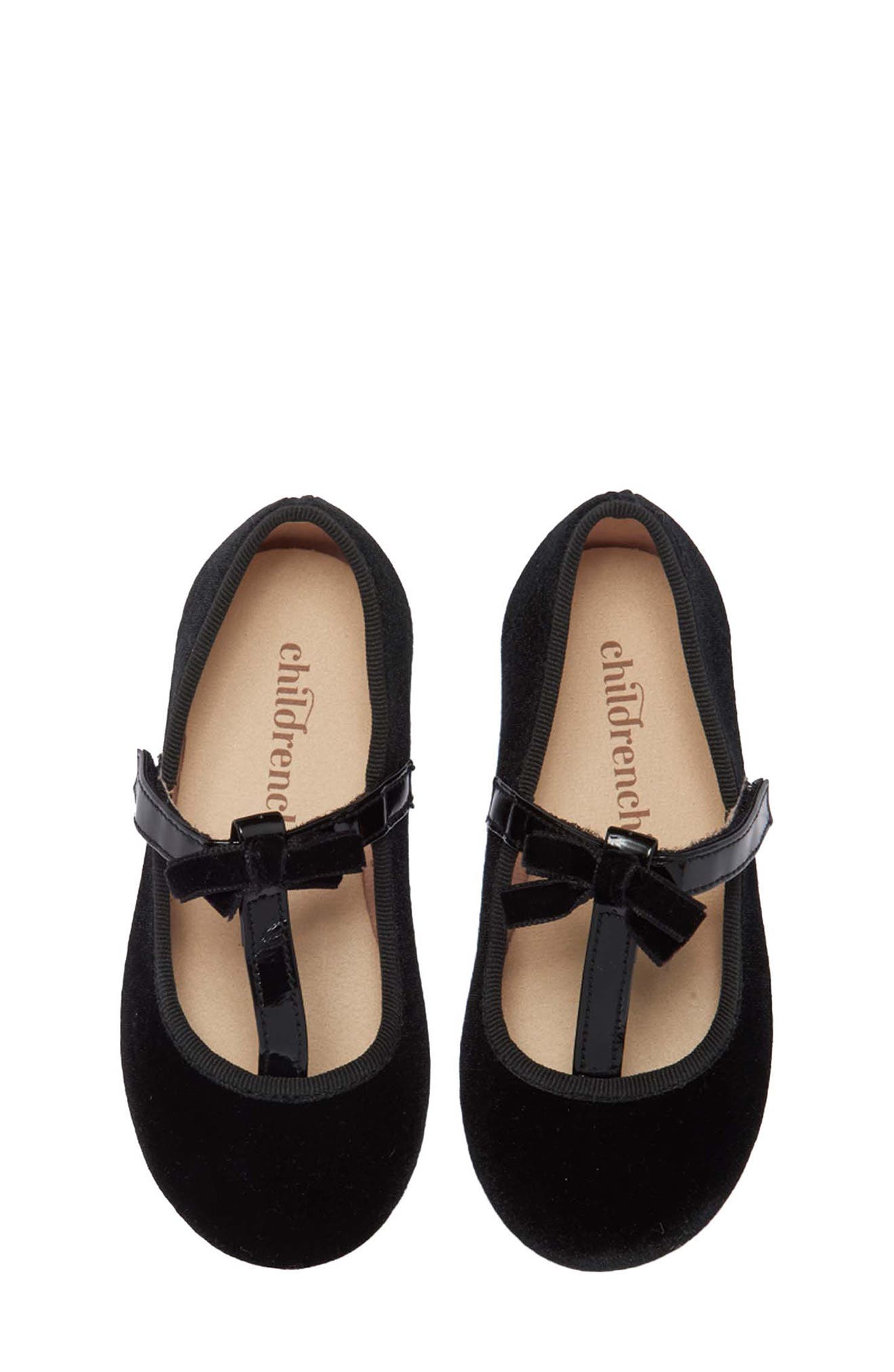 CHILDRENCHIC Kids
 Velvet T-Strap Dress Shoe, Alternate, color, Black