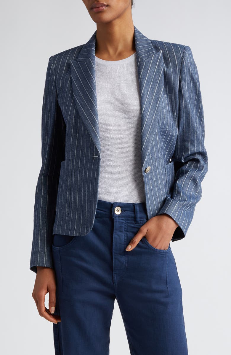 Eleventy Pinstripe Crop Linen & Cotton Blend Blazer, Main, color, 