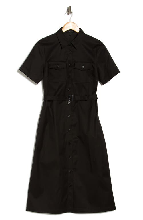Theory Womens Black Military Short-sleeve Cotton-blend Stretch-twill Midi Dress In Black