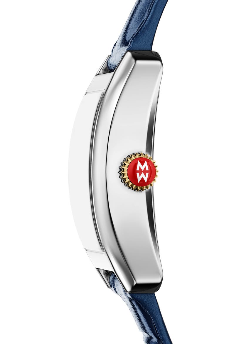 Urban Mini Diamond Croc Embossed Leather Strap Watch, 29mm, Alternate, color, SILVER/BLUE