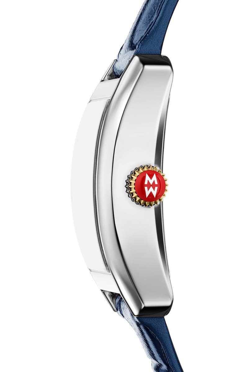 MICHELE Urban Mini Diamond Croc Embossed Leather Strap Watch, 29mm, Alternate, color, Silver/Blue