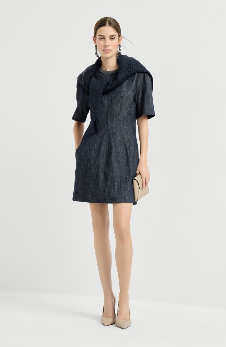 Brunello Cucinelli T-shirt dress with monili, Alternate, color, Denim