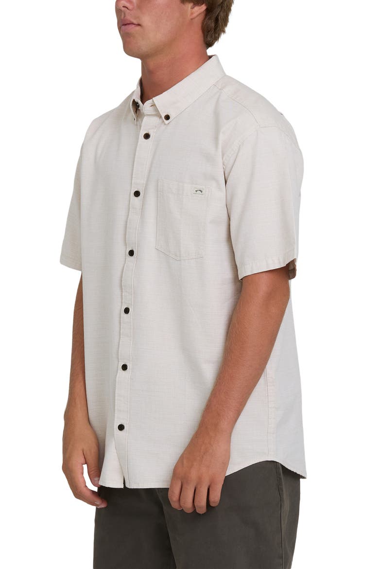 All Day Short Sleeve Slub Cotton Blend Button-Down Shirt, Alternate, color, KHAKI