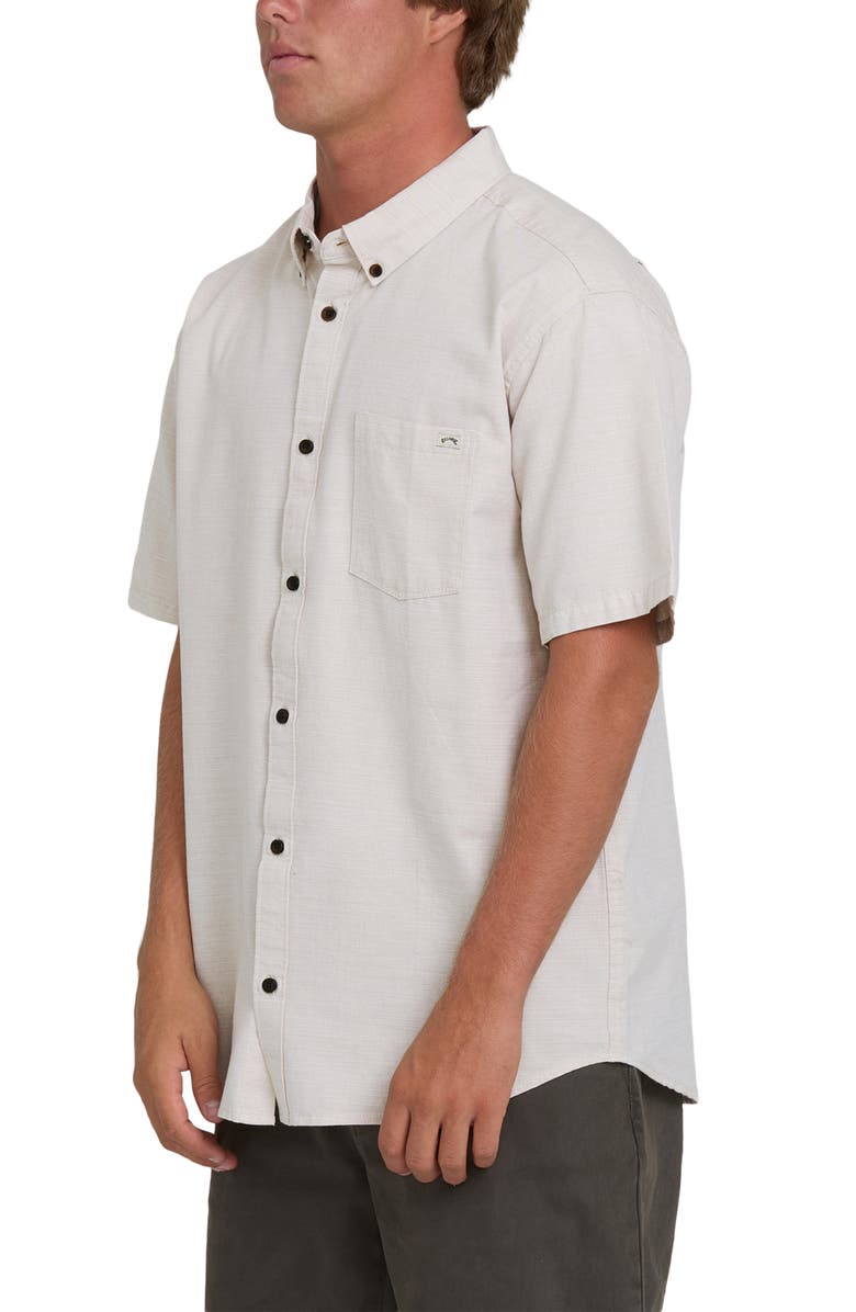 Billabong All Day Short Sleeve Slub Cotton Blend Button-Down Shirt, Alternate, color, Khaki