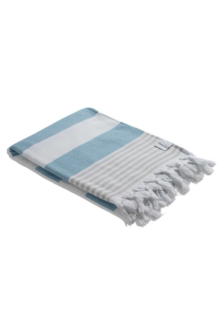 Marine Striped Organic Turkish Towel with Soft Terry Cloth Lining, Alternate, color, Turquoise and Grey