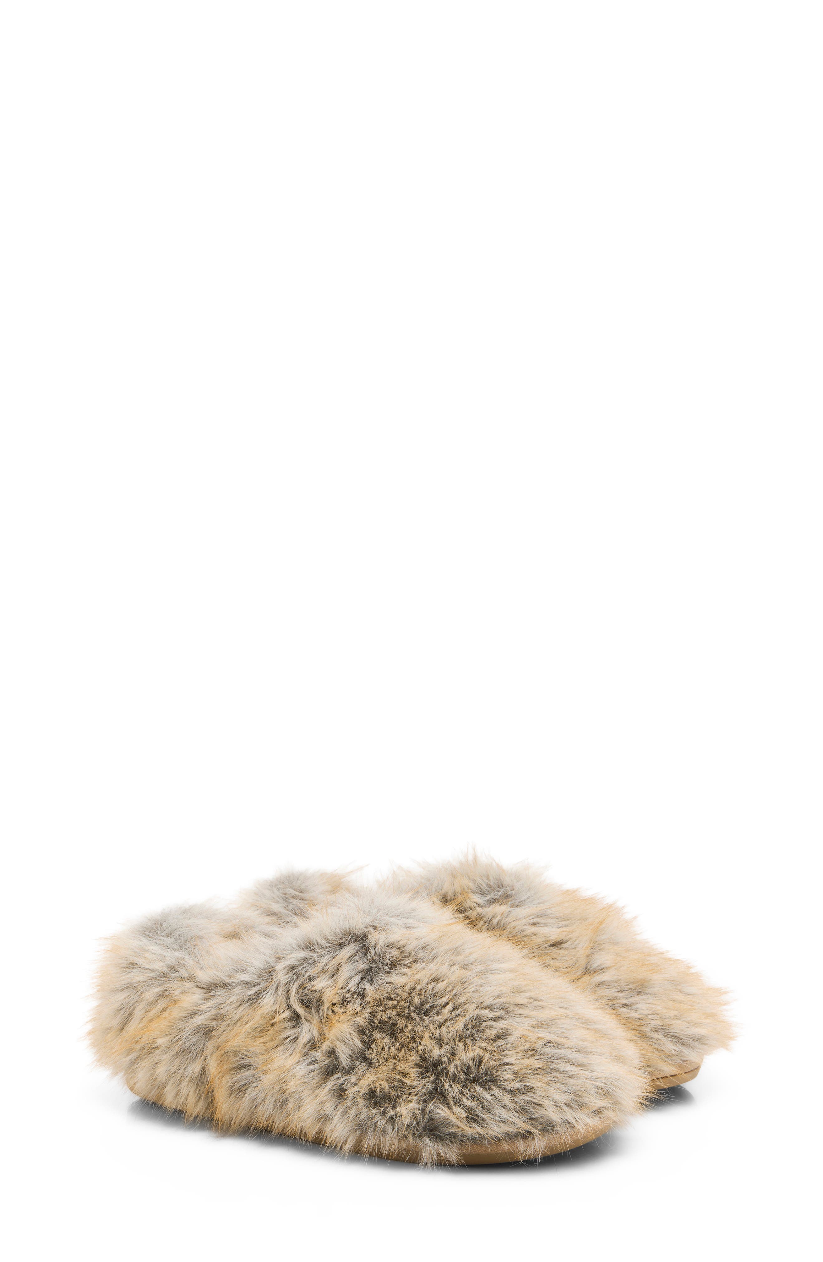 Snowed In Faux Fur Slipper, Alternate, color, BEIGE MULTI