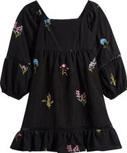 Ava & Yelly Kids' Embroidered Babydoll Dress with Lace Trim