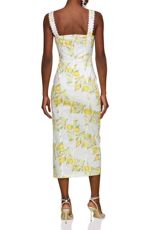 Avec Les Filles Lemon Print Stretch Cotton Dress In Lemon Vine