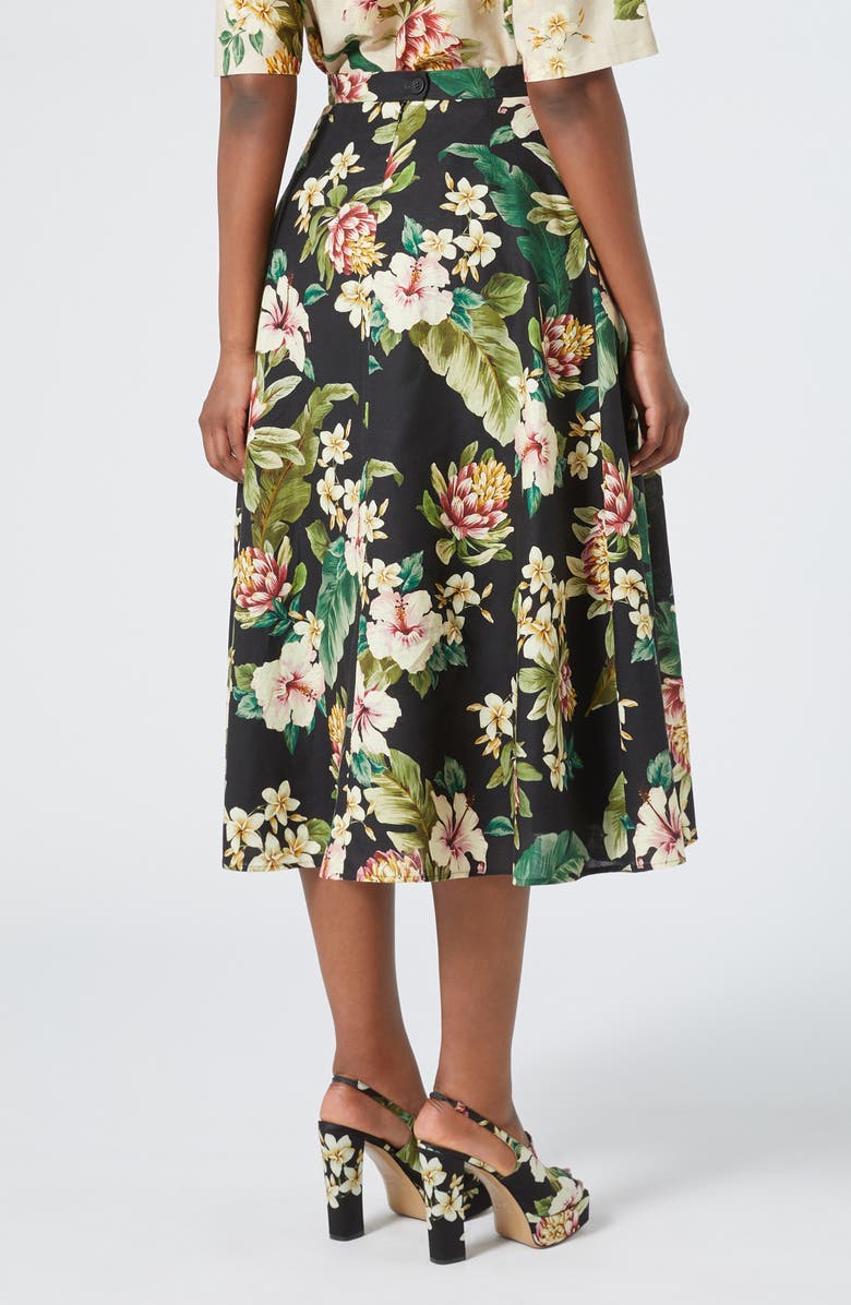 Marina Rinaldi Tambuto Floral Linen & Cotton A-Line Skirt, Alternate, color, Black