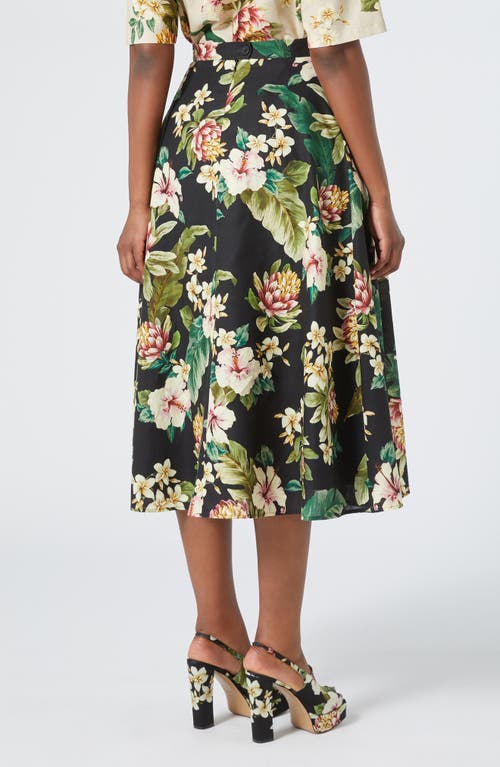 MARINA RINALDI MARINA RINALDI TAMBUTO FLORAL LINEN & COTTON A-LINE SKIRT 