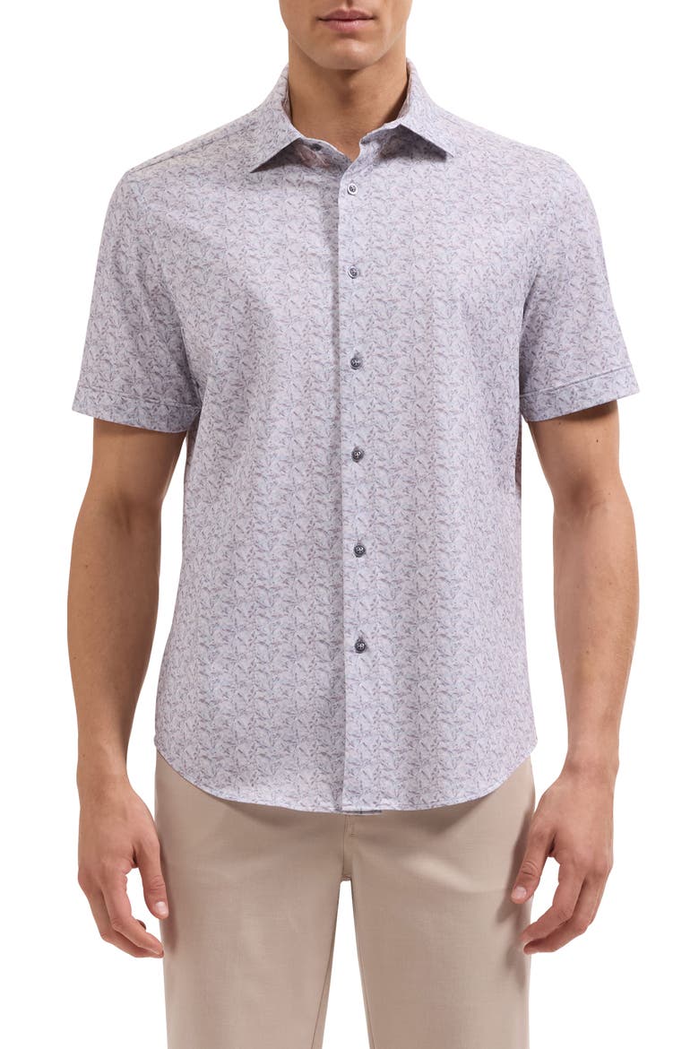 Miles OoohCotton® Leaf Print Short Sleeve Button-Up Shirt, Main, color, DUSTY PINK