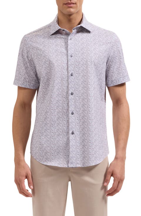Miles OoohCotton® Leaf Print Short Sleeve Button-Up Shirt