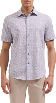 Bugatchi Miles OoohCotton® Leaf Print Short Sleeve Button-Up Shirt